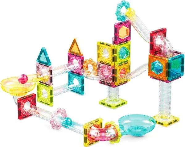 PicassoTiles 60 Piece Magnetic Marble Run Set