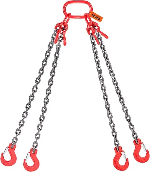 VEVOR Chain Sling, 5/16 Inch X 5 Ft Lifting Chains with Hooks, G80 Engine Chain Hoist Lifts, 11000LBS Lifting Sling Chains for Engine Hoist, Engine Lift Chain 5T with 4 Leg Grab Hooks and Adjusters