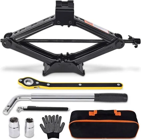 Scissor-Jack-for-Car-1.5-Ton, Car Jack Kit for Heavy Duty Tire Changing with Saving Ratchet Wrench, Portable Car Emergency Tire Lifting Set for Universal Car for SUV/RV/BMW/MPV