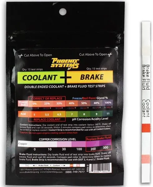 Phoenix Systems 8006-B Double-Ended Coolant + Brake Fluid Test Strips (15 foi...