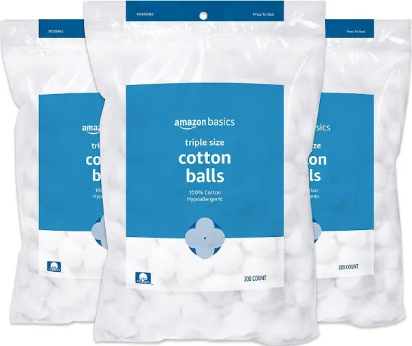 Amazon Basics Cotton Balls, 600 Count (3 Packs of 200) (Previously Solimo)