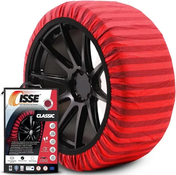 ISSE Safety | Snow Socks for Tires-Alternative Device to Snow Chains or Tire Chains for Cars-Certified Tire Snow Socks Kit (Set of 2 + Gloves) and Snow Chains for Suv