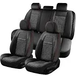 Coverado Car Seat Covers Set Red Trim, 5 Seats Breathable Faux Leather & Woven Seat Protectors Full Set, Universal Auto Seat Protectors Cushions, Auto