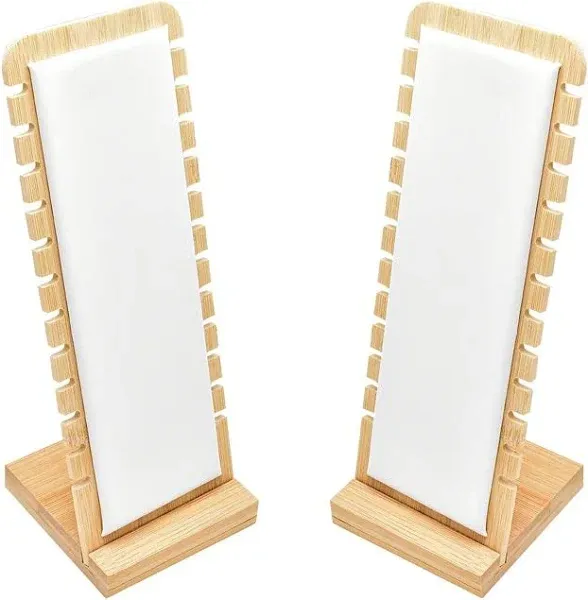 2 Pack Bamboo Panel Jewelry Necklace Tabletop Display Boards Stand (White)