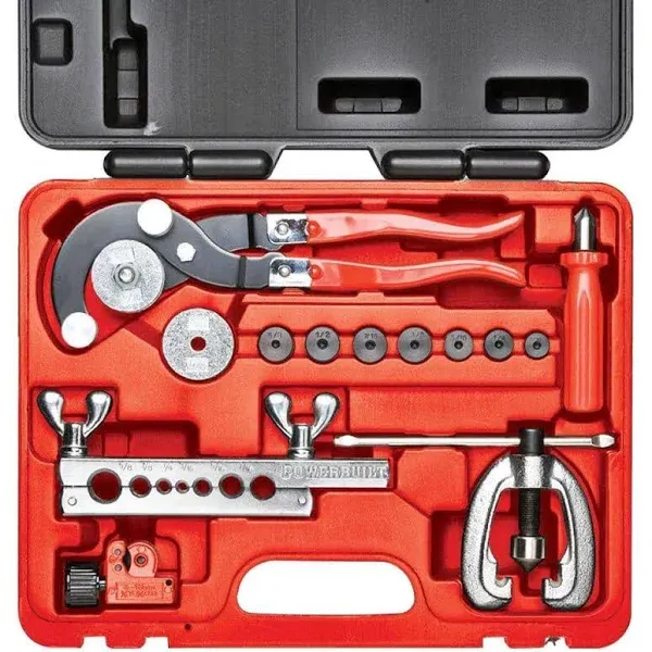 Powerbuilt 14 Piece Master Tubing Service Kit, Cutting, Bending, Flaring Metal Tubes, HVAC, Car Repair, Plumbing, Electrical Tool Set - 948006