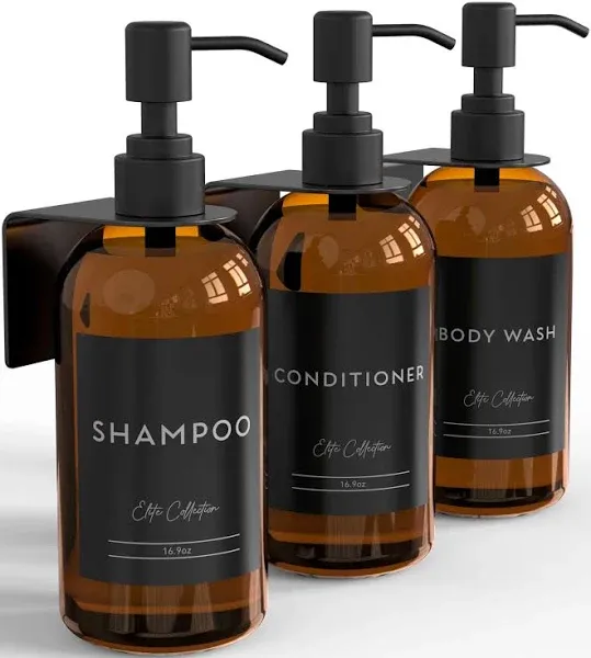 Shampoo &amp; Conditioner Dispenser Bottle Set of 3-16.9 oz, Empty Amber-black