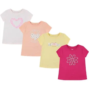 BTween Girls 4-Piece Tops | Fashionable Short Sleeve T-Shirt | Casual Daily Shirt for Kids - Assorted Colors