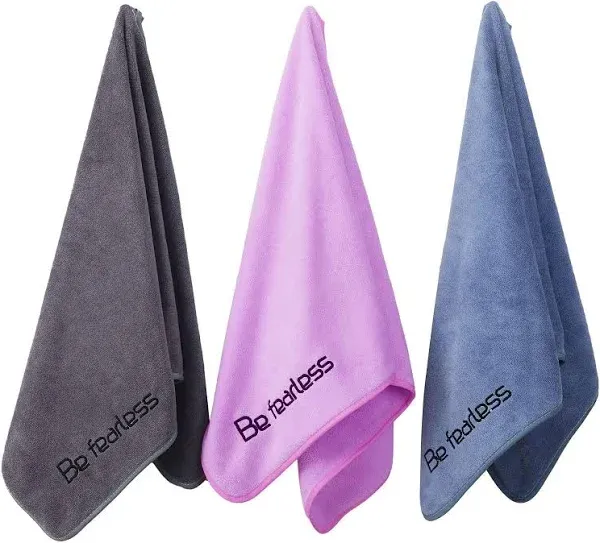 Microfiber Gym Towels Bigger Size Super Soft for Exercise Fitness, Sports, Workout, 380-GSM 15-Inch x 31-Inch Quick-Drying Towels (3 Pack, Grey+Blue+Purple)