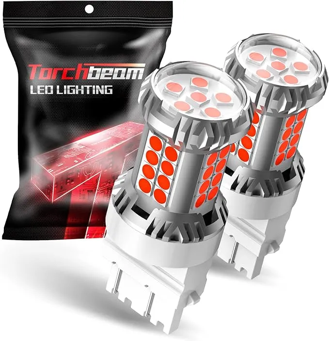 Torchbeam 3157 3156 LED Bulb Tail Brake Lights Red 600% Brighter, 3056 3057 4057 4157 3457 Brake Stop High Mount Stop Tail Taillights for Cars, Non-polarity, 3030 38-SMD, Pack of 2