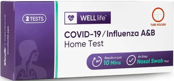 WELLlife COVID-19/Influenza A&B Home Test, Self Test for Flu A/B and COVID-19, Results in 10 Minutes with Non-invasive Nasal Swab, FDA EUA Authorized -[5 Tests]