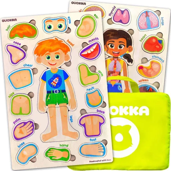 Toddler Puzzles for Kids Ages 2-4-8 by Quokka – 2 Montessori Wooden Puzzles for Children 3-5 Years Old – Preschool Game for Learning Human Body Parts