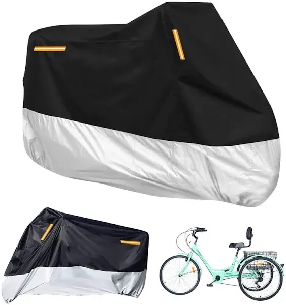 Premium Adult Tricycle Cover, Fit All 3-Wheel Bike or Motorcycles Outdoor and Indoor Storage, 104" L x 43.3" W x 49" H (Black & Orange)