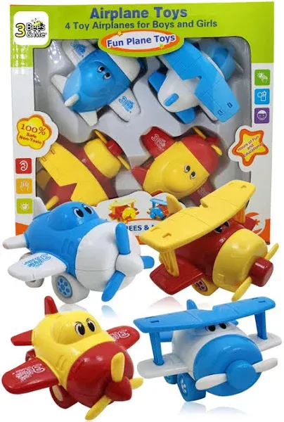 3 Bees & Me Airplane Toys - Set of 4 Toy Airplanes for Boys and Girls - Fun Toys for Toddlers & Kids - Colors May Vary