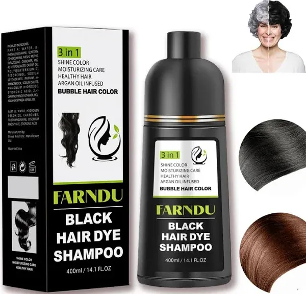 Farndu Black Hair Dye Shampoo for Gray Hair Hair Color Shampoo 3 In 1 for Women Men Grey Hair Coverage