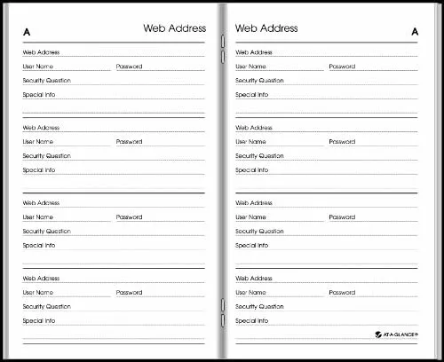 At-a-glance Website Address Book/Password Keeper, Size: Pocket, Black