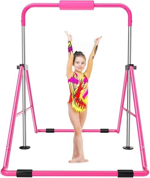 Safly Fun Expandable Gymnastics Bar for Kids - Height Adjustable Junior Training Bar for Home, Folding Gymnastic Horizontal Bars Equipment