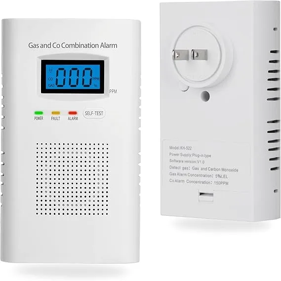 Plug in Combination Gas & Carbon Monoxide Detectors - Natural Gas Detectors & Carbon Monoxide Alarm for Home, Co Detector & Gas Detectors with Digital Display,Holds 9V Battery (not Included)