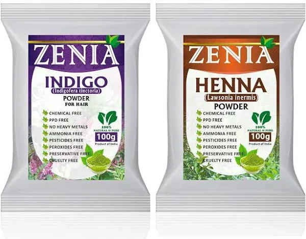 Zenia Indigo Powder and 100 Grams Henna Hair Color Combo Pack