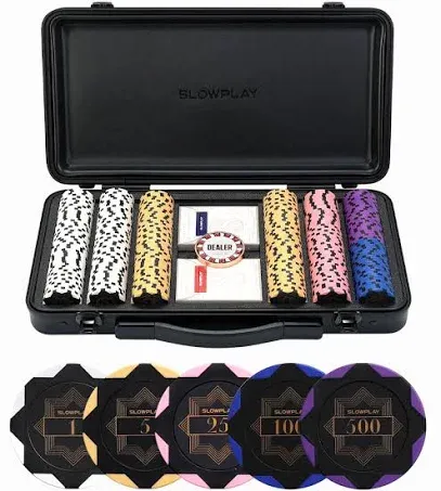 SLOWPLAY Nash 14 Grams Clay Poker Chips Set for Texas Hold’em, 300 PCS [with Numbered Values] Features a High-end Chip case with Extra Durable German Polycarbonate Shell, Ideal Gifts for Poker Players