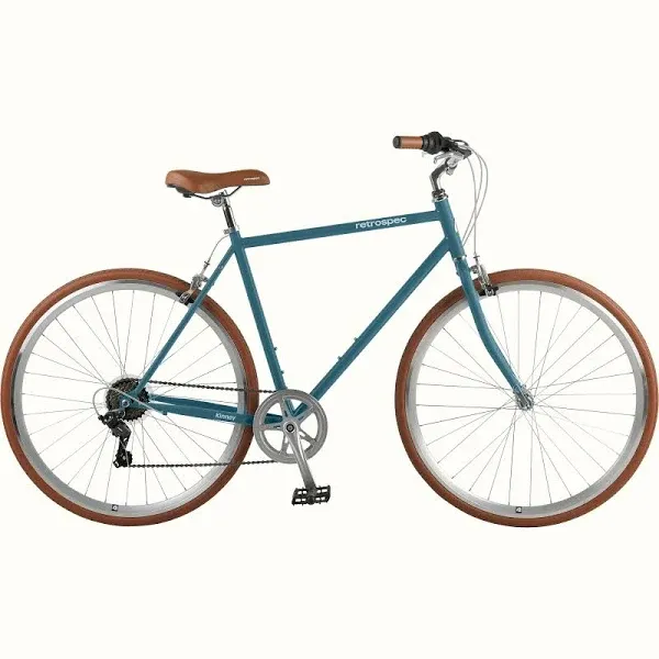 Retrospec Kinney 7-Speed City Bike High-Tensile Steel with 700x32C Tires, Rear Rack and Swept Back Handlebars Commuter Bicycle - Coastal Blue, 50cm/Small