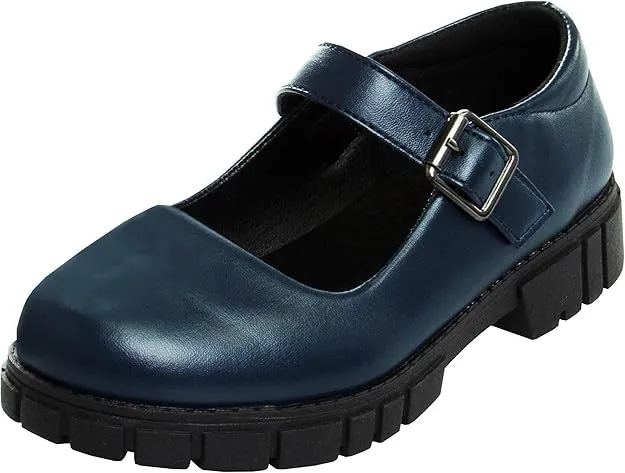 French Toast Girls Round Toe Ankle Strap Maryjane School Shoes - Mary Jane Chunky Platform Oxford Dress Shoe Pumps - Black/Navy/Brown (Size 12-5 Little Kid/Big Kid)