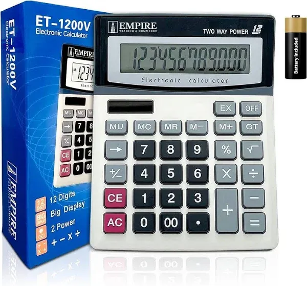 Empire Desk Calculator with Large Key Buttons, 12 Digits, Large Eye EMP-DL-001