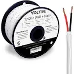 Voltive 14/2 Speaker Wire - 14 AWG/Gauge 2 Conductor - UL Listed 100ft, White 