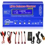 Hobby Fans B6 Mini Professional Balance Charger/Discharger with Power Supply for 1s-6s Lipo Lilon Life NiCd NiMH PB RC Battery Blue