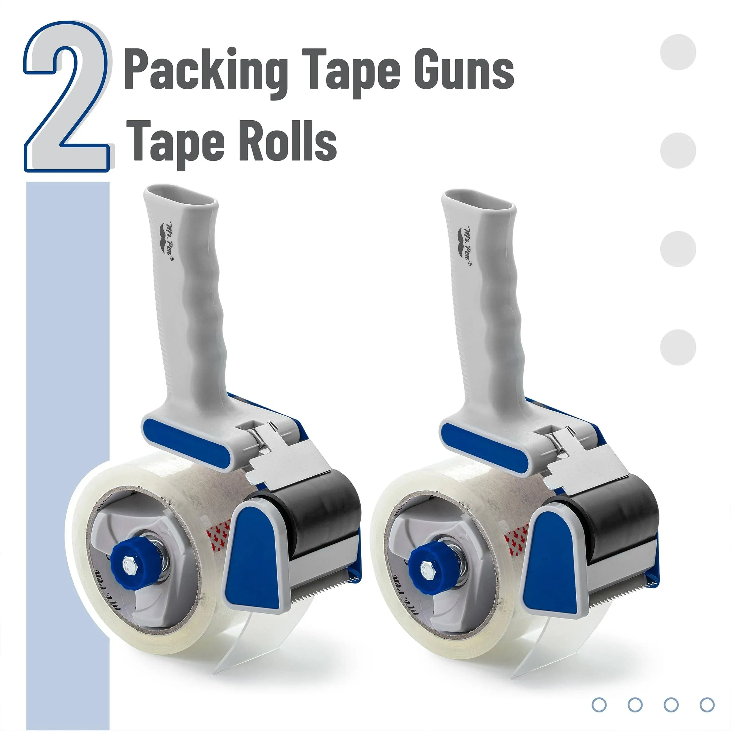 Mr. Pen - Packing Tape Dispenser Gun 2-Inch, 2 Pack with 2 Rolls Tape, Blue Heavy Duty Packing Tape with Dispenser, Packaging Tape