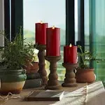 Luminara Realistic Artificial Moving Flame Pillar Candles - Set of 3 - Melted Top Edge, LED Battery Operated Lights - Unscented - Remote included- 3"