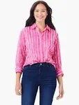 Nic + Zoe watercolor stripe girlfriend shirt in PINK MULTI