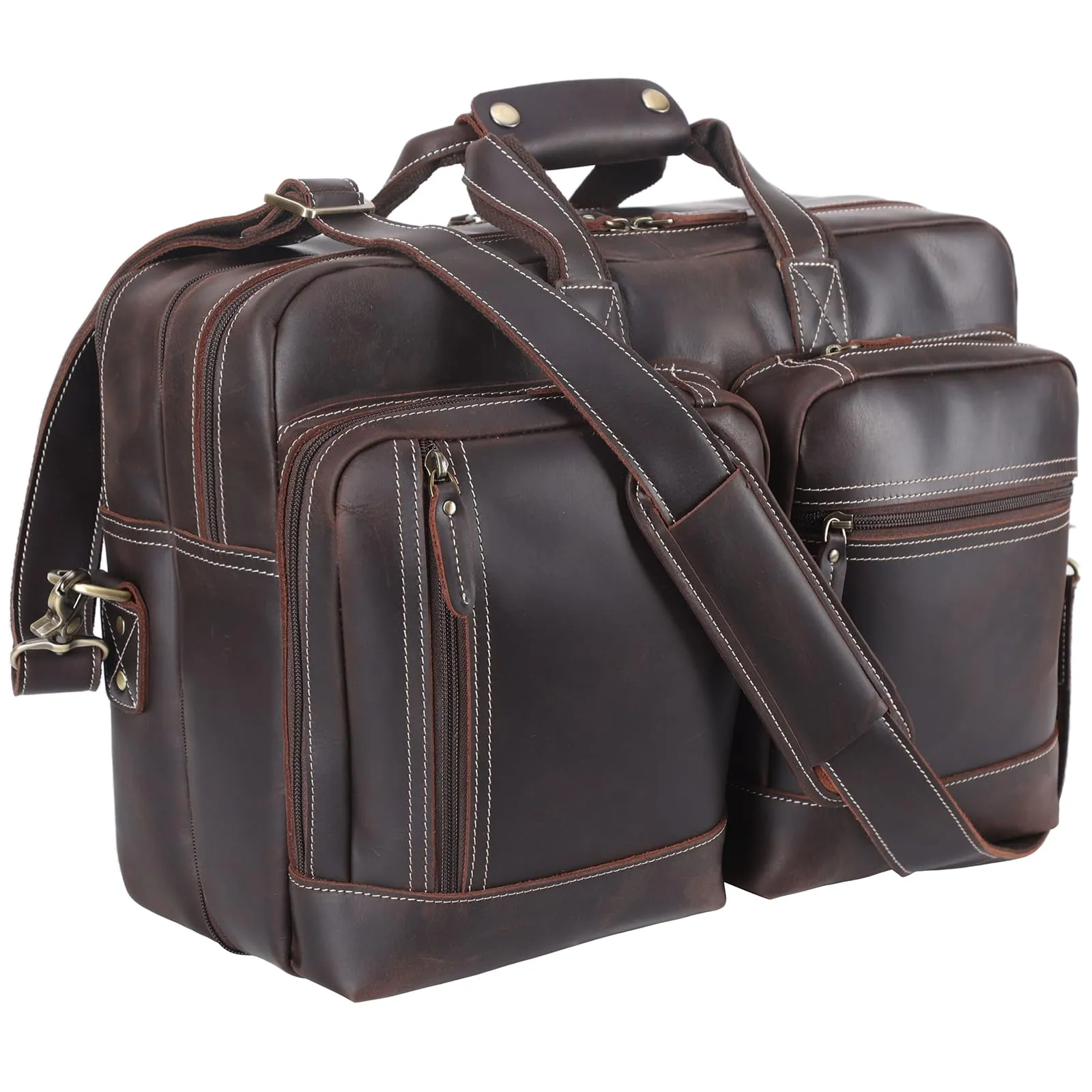 Masa Kawa Leather Briefcase for Men Expandable Large Vintage 17 Inch Laptop M...