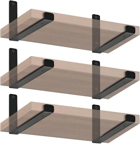 4 Pack - 11.25&#034;L X 6&#034;H X 1.5&#034;W J Lip Shelf Brackets Rustic Farmhouse Iron Wall F