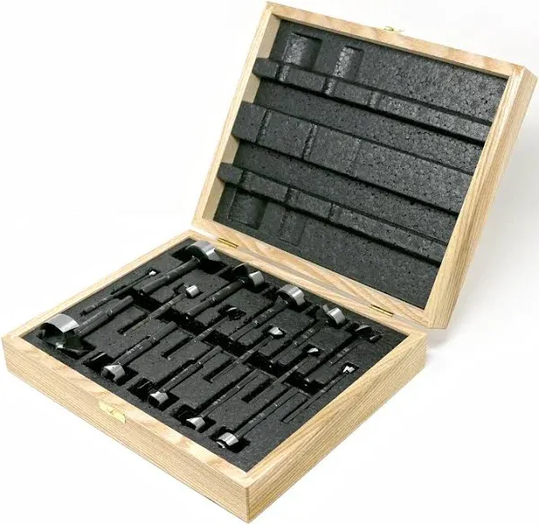 Fisch FSA-375005 16 Piece Black Shark Forstner Drill Bit Combo Set Custom Wooden Box Includes Bits from 15mm up to 35mm and 1/4-inch up to 2-inch Diameter Forged Steel Made in Austria