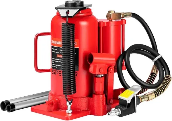 SPECSTAR Pneumatic Air Hydraulic Bottle Jack with Manual Hand Pump 20 Ton Heavy Duty Auto Truck Travel Trailer Repair Lift Red