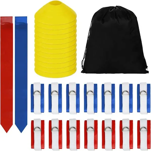 Flag Football Set, 14 Player Flag Football Belts Kit, Includes 14 Red-blue