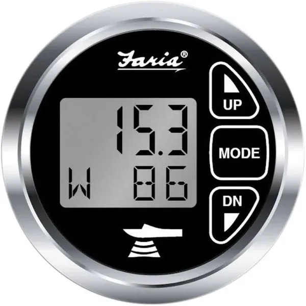 Faria 13752 Chesapeake Stainless Steel Depth Sounder with Air and Water Temperature (Transom Mounted Transducer) - 2", Black