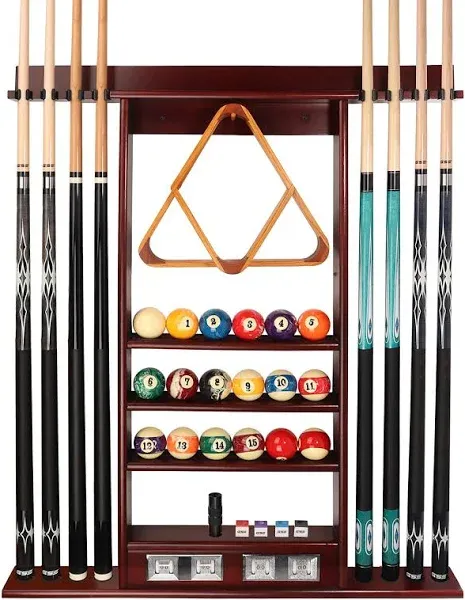 8 Pool Cue Wall Rack with Score Counter, Pool Cue Stick Hanging Wall Mounting...