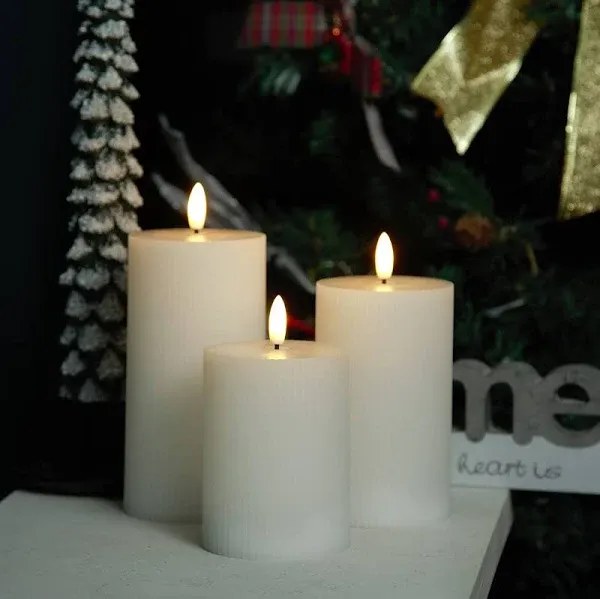 Flameless Candles Battery Operated Striped Real Wax Pillar LED 3D Wick White