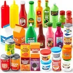 JOYIN 30Pcs Play Food Grocery Cans, Play Kitchen Accessories, Includes Drink, Ju