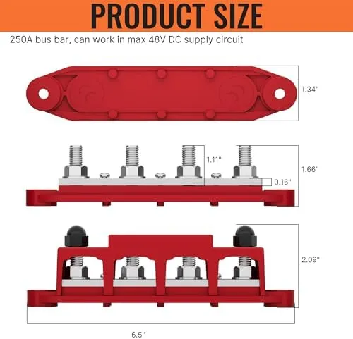 3/8&#034; 4 Stud Power Distribution Block 250a 12v With Cover Ideal For Car Rv Truck 