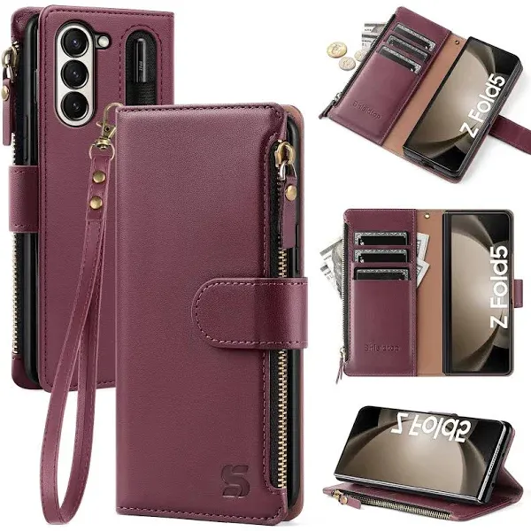 for Samsung Galaxy Z Fold 5 5G Wallet Case with S Pen Holder,Women Man RFID B...