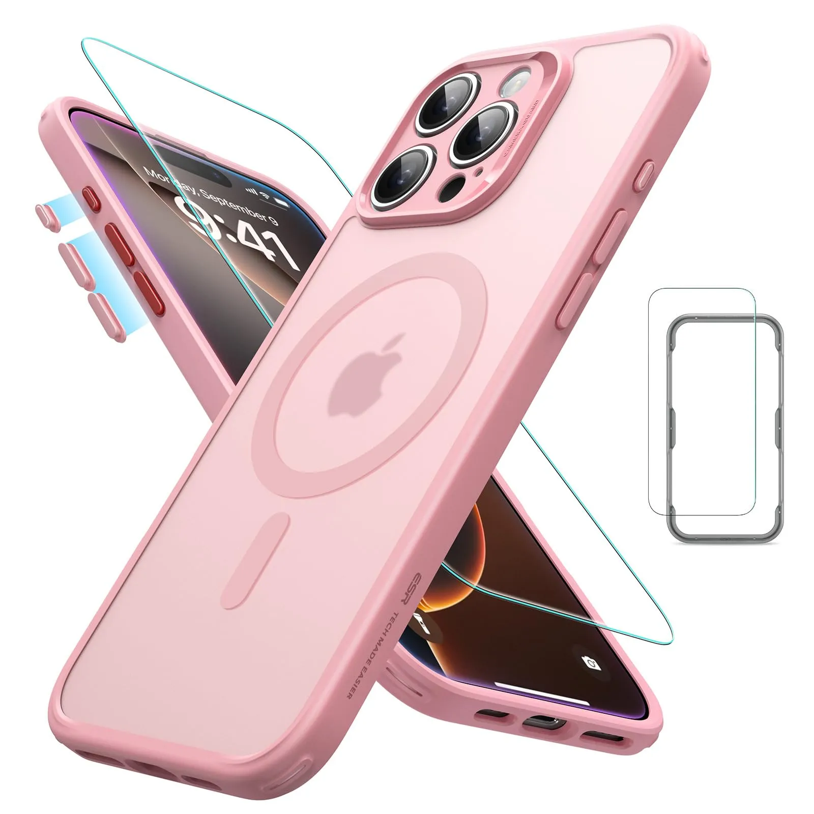 ESR for iPhone 16 Pro Case (4 in 1) Set, Translucent Matte Case with Screen Protector, Compatible with MagSafe, Military-Grade Protection, Classic Series,Frosted Pink