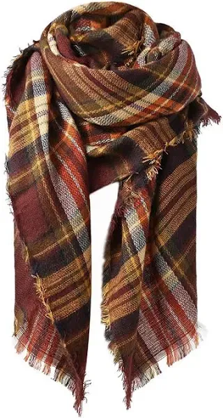 American Trends Women's Chunky Plaid Tassel Scarf