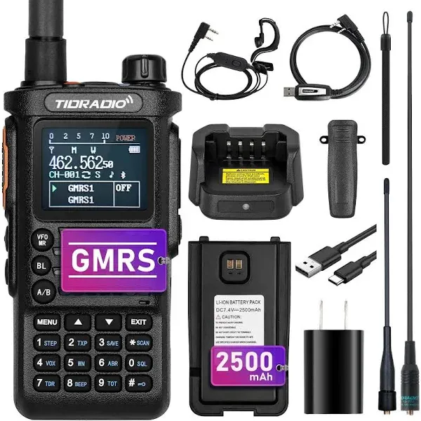 (2nd Gen) TIDRADIO TD-H8 GMRS Radio Long Range Two-Way Radio with USB-C 2500mAh Battery,APP Programmable,Dual Band and NOAA Weather Receiver & Scan,SOS,DTMF,Walkie Talkie,Support Chirp (1 Pack)