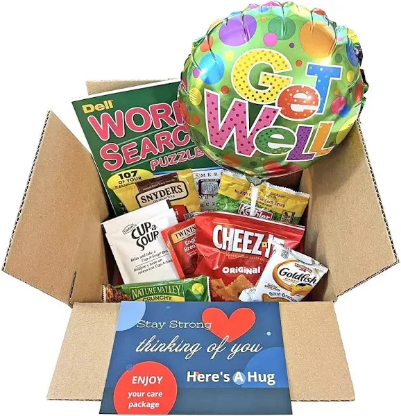 Gifts Fulfilled Get Well Soon Care Package Gift for Him and Her with Soup, Puzzle Book, Get Well Soon Balloon, and Snacks for Sick Friend, Family, After Surgery, Illness, Recovery, Rehabilitation, Nursing Home