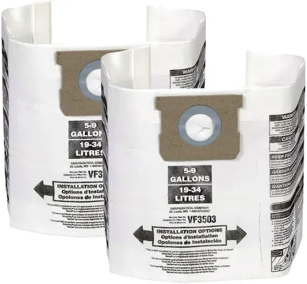 NEW Ridgid High-Efficienc<wbr/>y Dry Pick-up Dust Bags 2 Pack 6-9 Gallons V3503