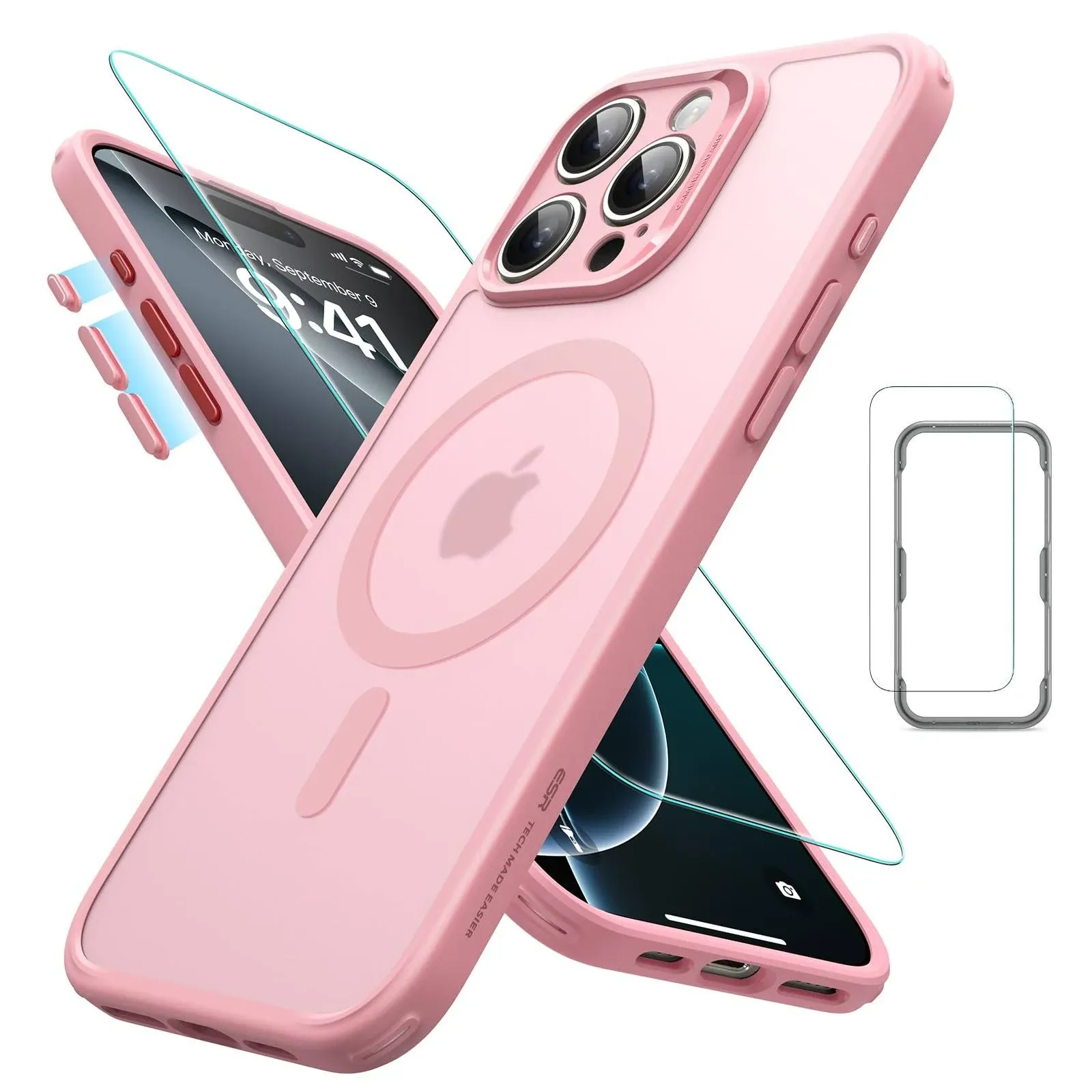 ESR for iPhone 16 Pro Max Case (4 in 1) Set, Translucent Matte Case with Screen Protector, Compatible with MagSafe, Military-Grade Protection, Classic Series,Frosted Pink