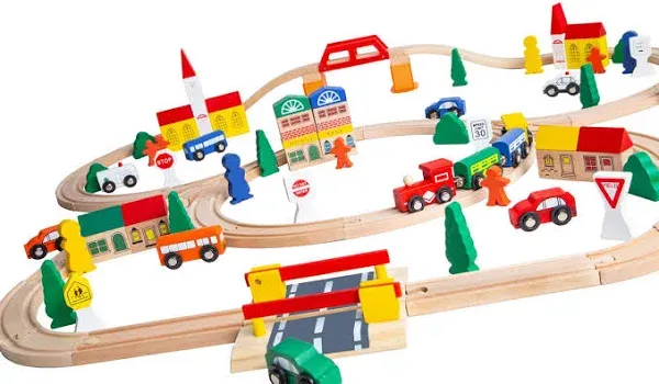 100 Piece Triple Loop Wooden Train Set Track Generic Fits Thomas Brio