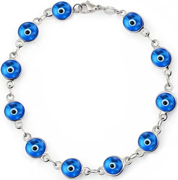 Protection Good Luck Amulet Turkish Translucent Glass Bead Evil Eye Bracelet For Women Teen Gold Plated .925 Sterling Silver Red Yellow Orange Blue Green White Pink Black Multicolor 7-7.5 Inch